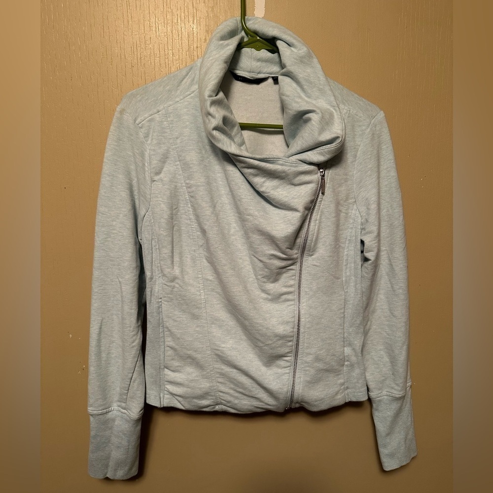 H by Halston Size 14 Asymmetrical Light Mint Green Moto Style Terry Jacket